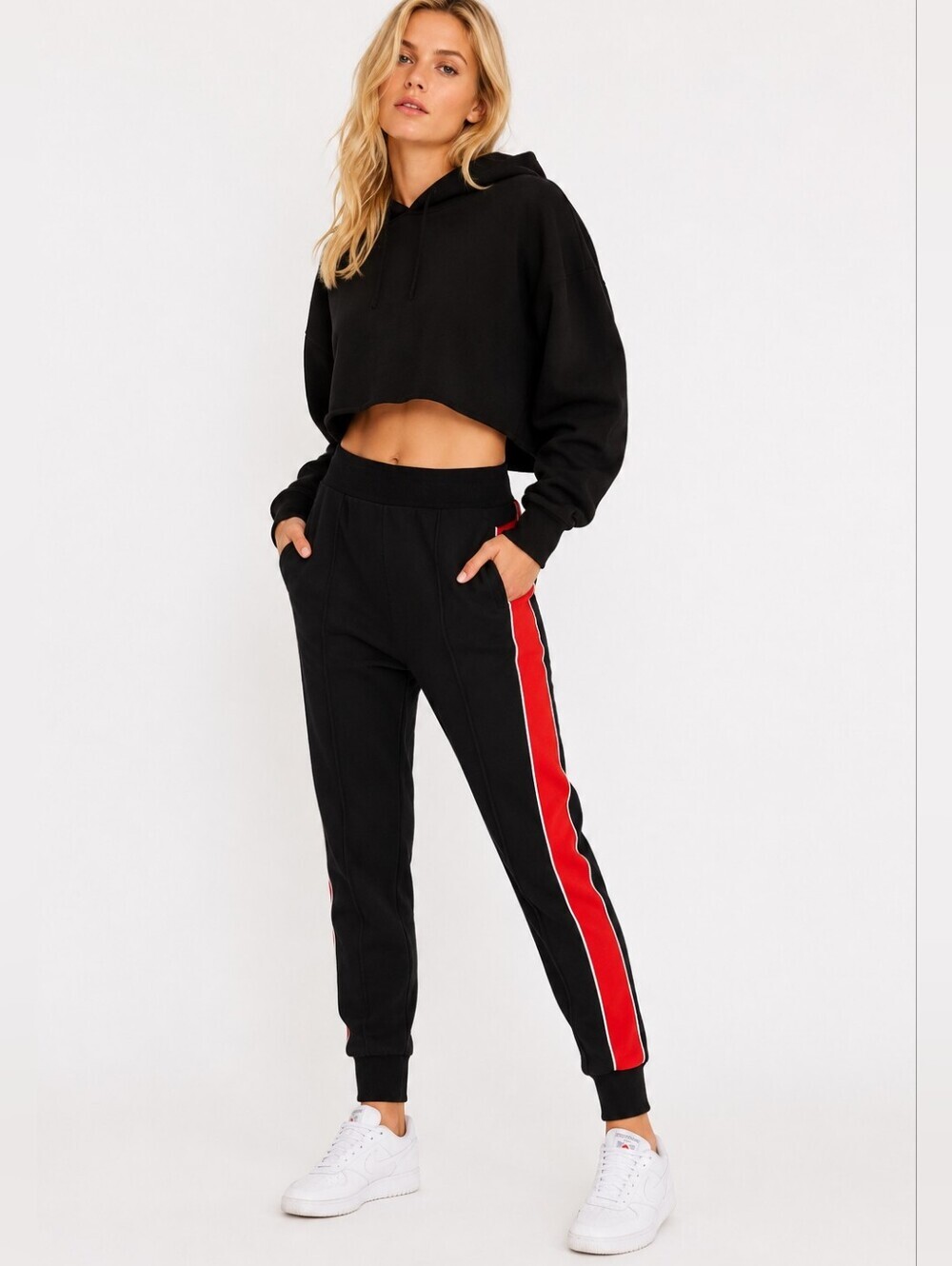 🔥 P.E Nation Black Red Side Stripe Joggers Drop Crotch Athleisure Sweatpants S